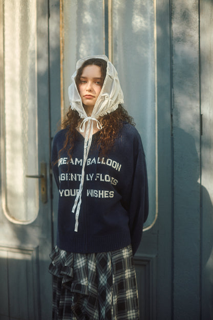 Letter Print Knit Zip Hoodie