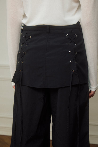 Skirt-Layered Nylon Pants