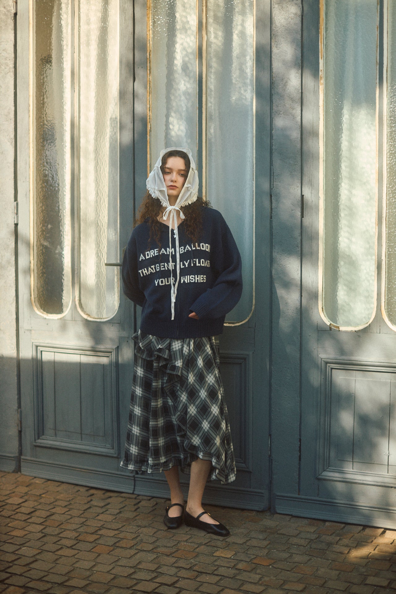 Asymmetrical Check Chiffon Skirt