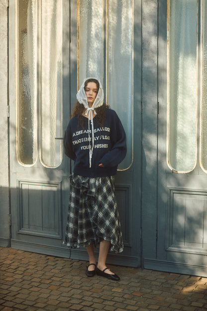 Asymmetrical Check Chiffon Skirt