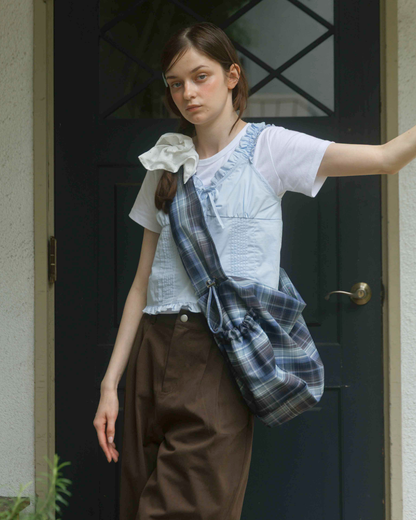 Nylon Check Gathered Shoulder Bag