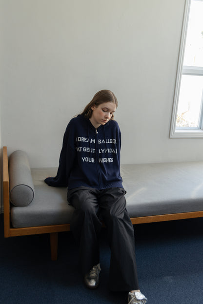 Letter Print Knit Zip Hoodie