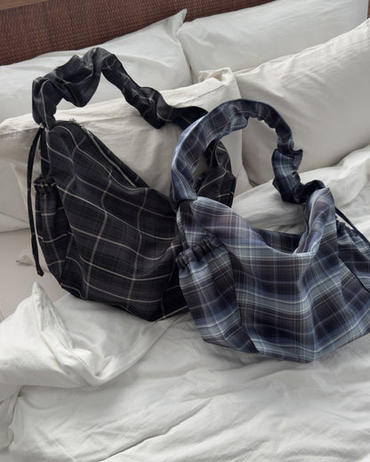 Nylon Check Gathered Shoulder Bag