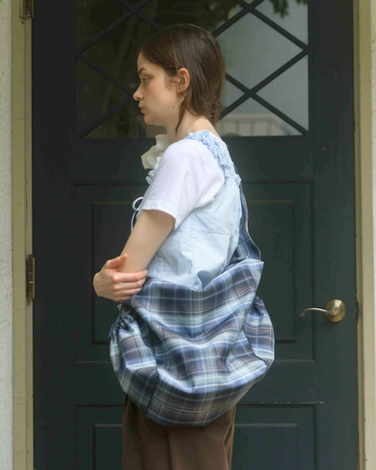 Nylon Check Gathered Shoulder Bag