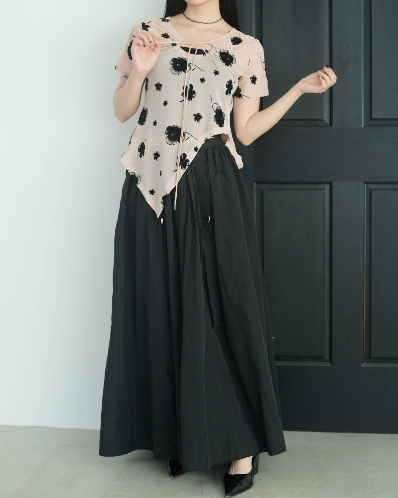 Printed Sheer Short Sleeve Tops