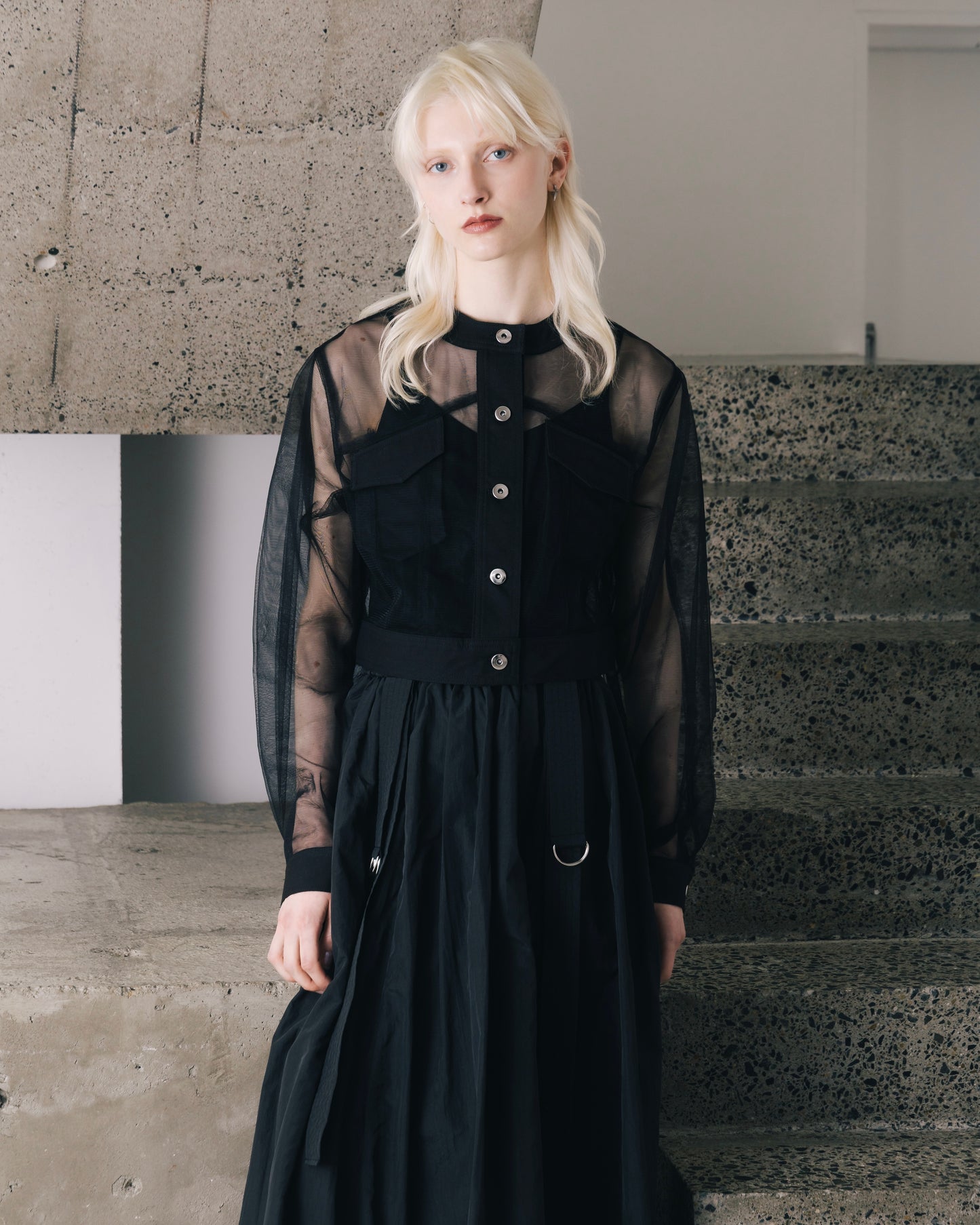 No-Collar Tulle Blouson