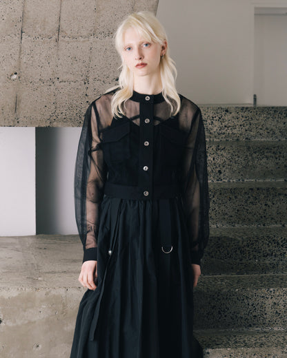 No-Collar Tulle Blouson