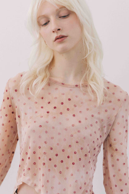 Printed Sheer Tops（beige/blue）
