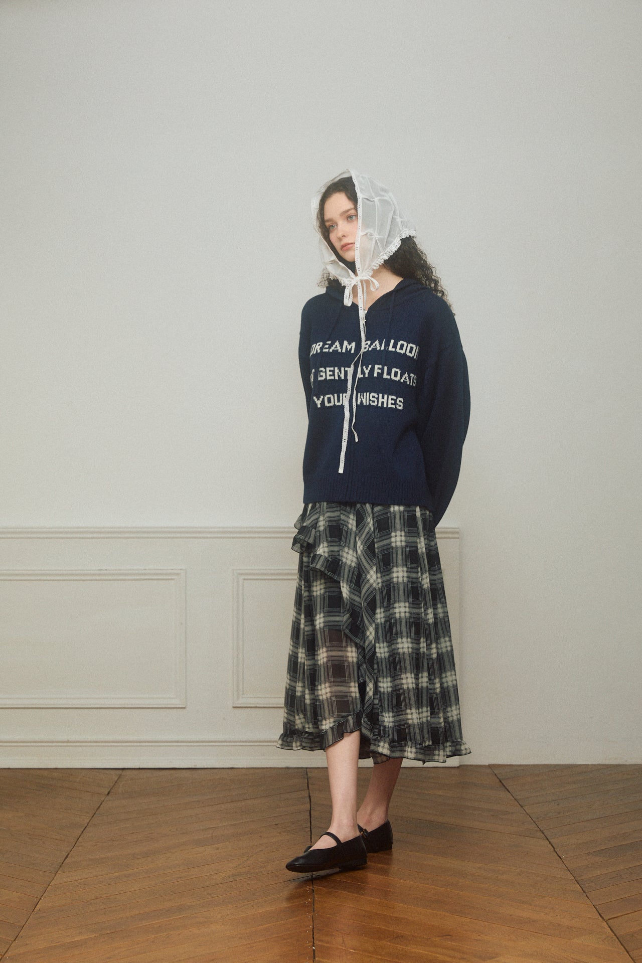 Asymmetrical Check Chiffon Skirt