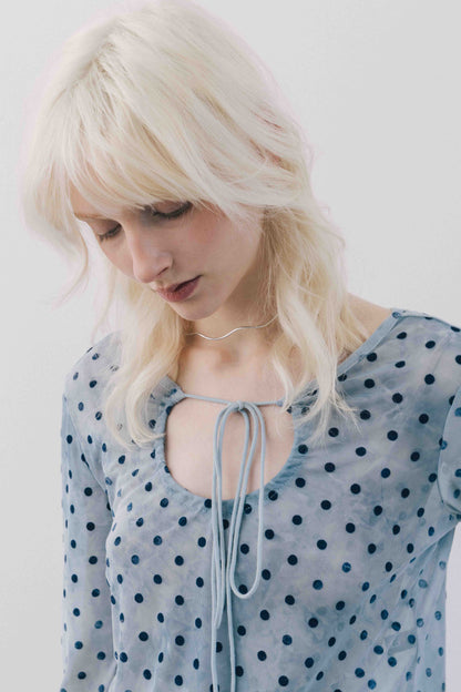 Printed Sheer Tops（beige/blue）