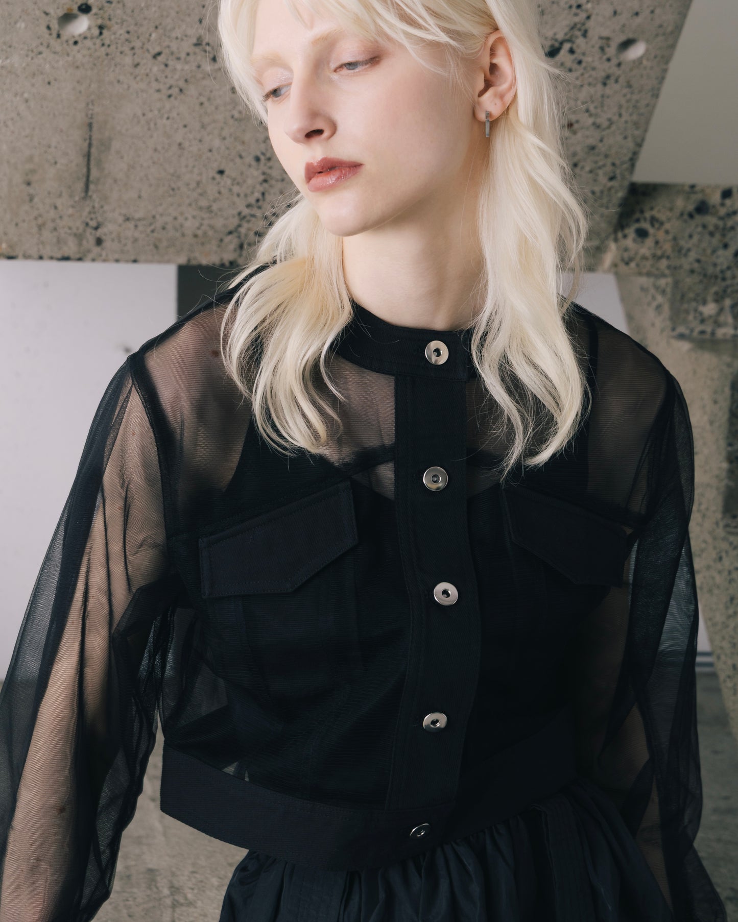 No-Collar Tulle Blouson