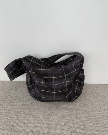 Nylon Check Gathered Shoulder Bag
