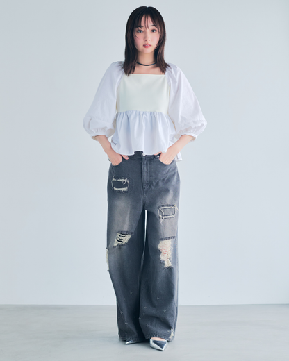 【予約】Square Neck Peplum Tops※6月下旬配送