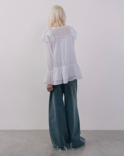 Wide Silhouette Distressed Denim