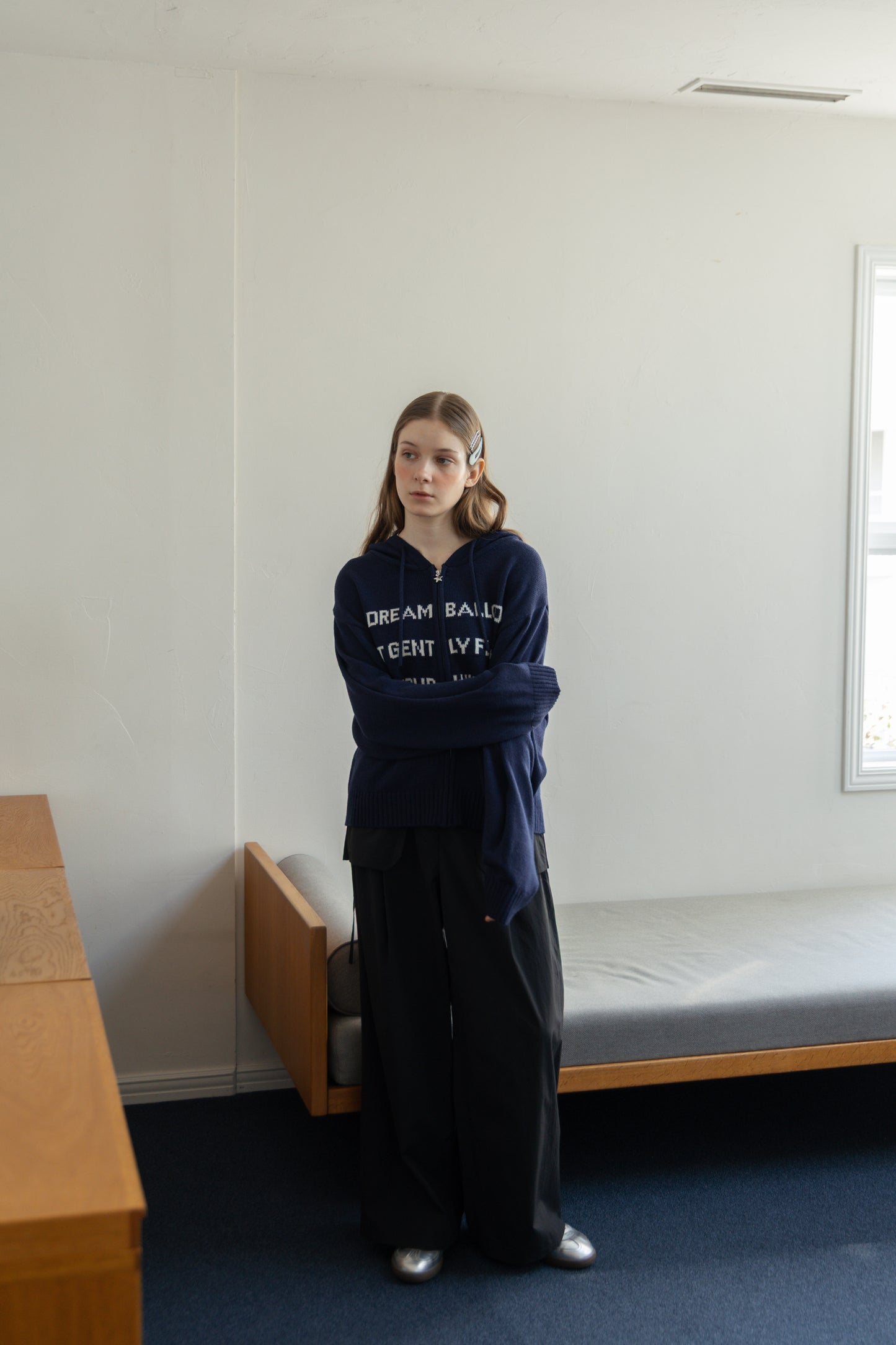 Letter Print Knit Zip Hoodie
