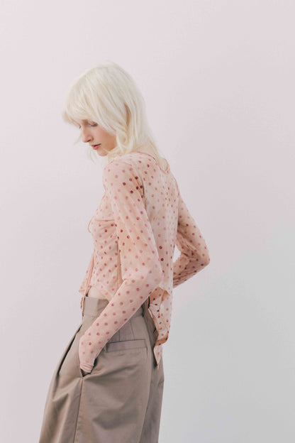Printed Sheer Tops（beige/blue）