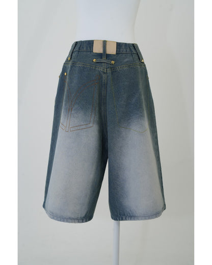 Vintage-Like Denim Half Pants