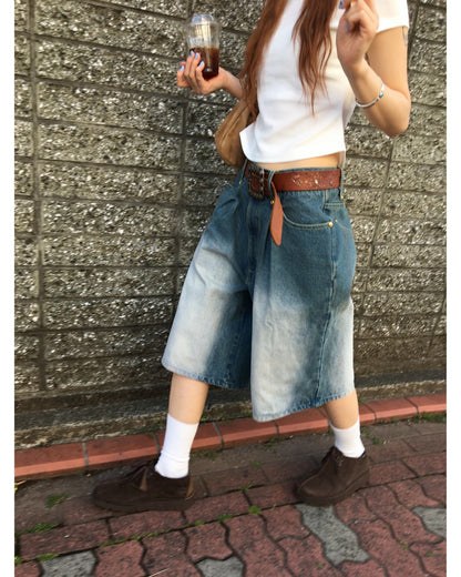 Vintage-Like Denim Half Pants