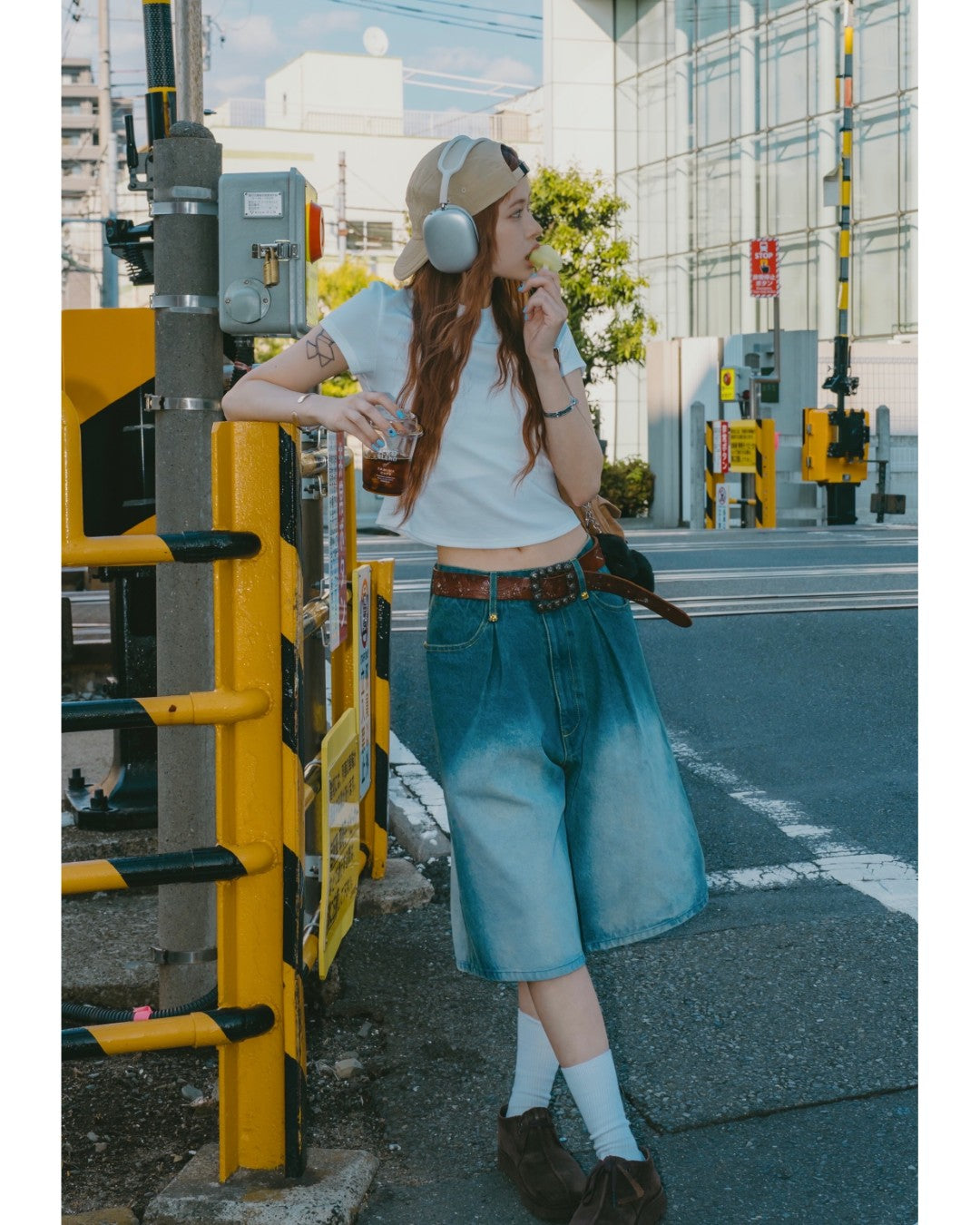 Vintage-Like Denim Half Pants
