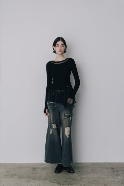 Tulle Peplum Rib Knit
