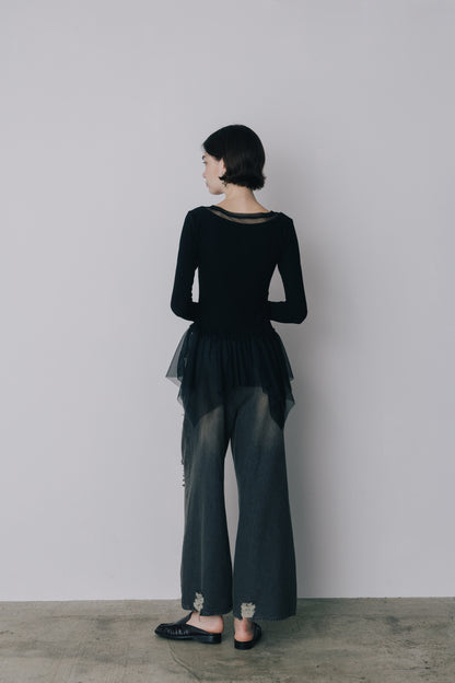 Tulle Peplum Rib Knit
