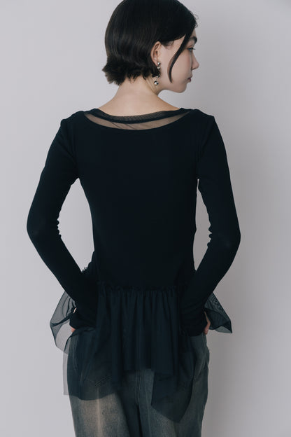Tulle Peplum Rib Knit