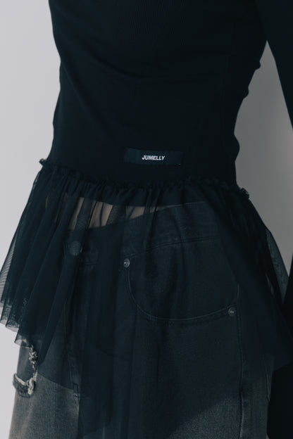 Tulle Peplum Rib Knit