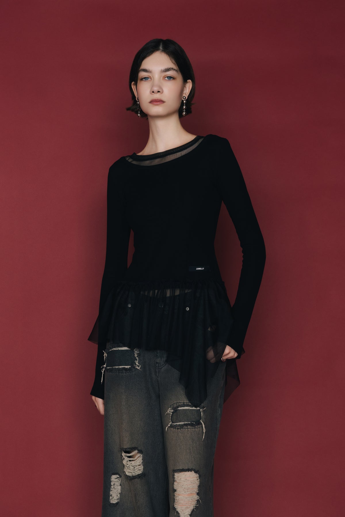 Tulle Peplum Rib Knit