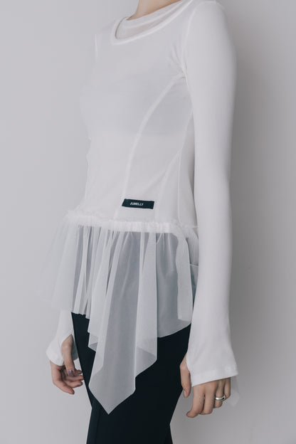 Tulle Peplum Rib Knit