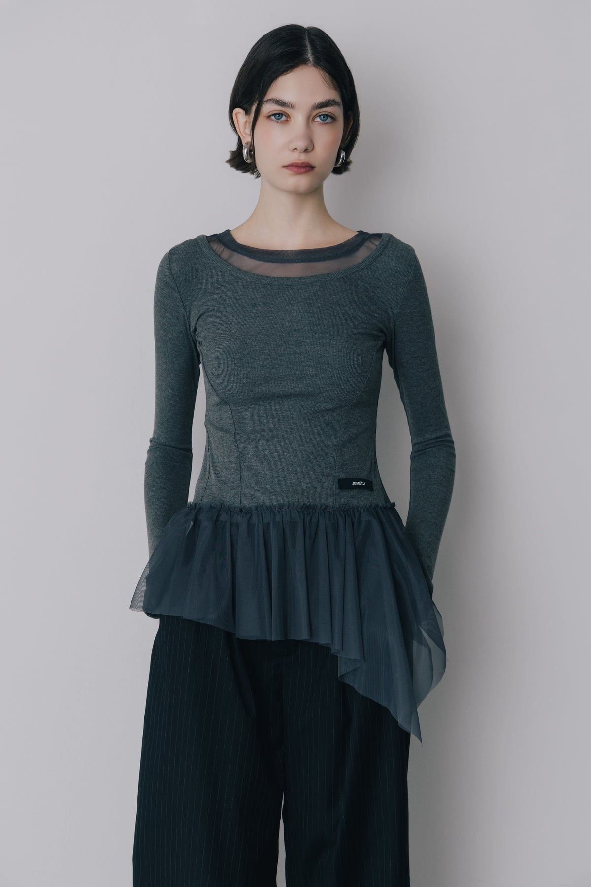 Tulle Peplum Rib Knit