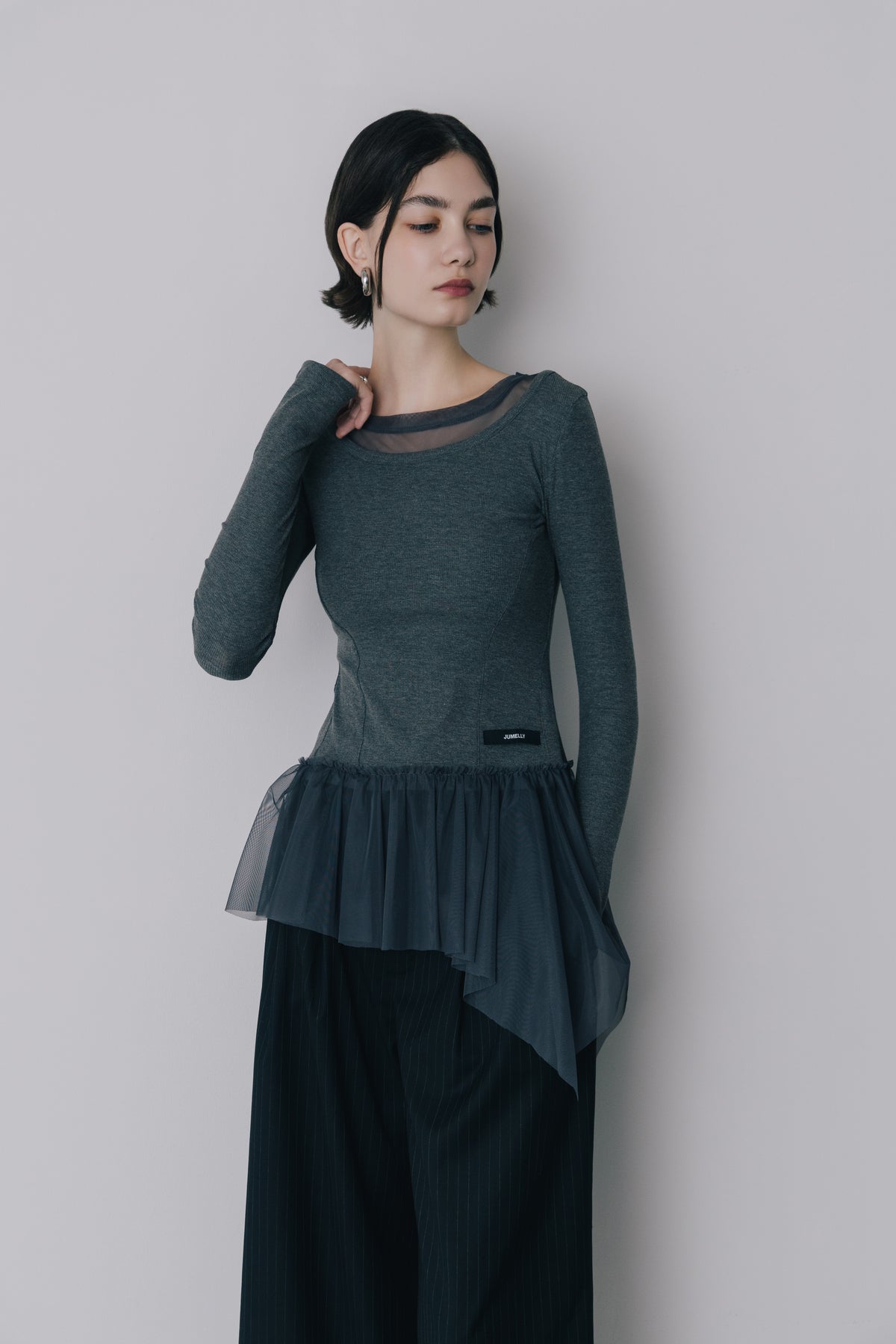 Tulle Peplum Rib Knit