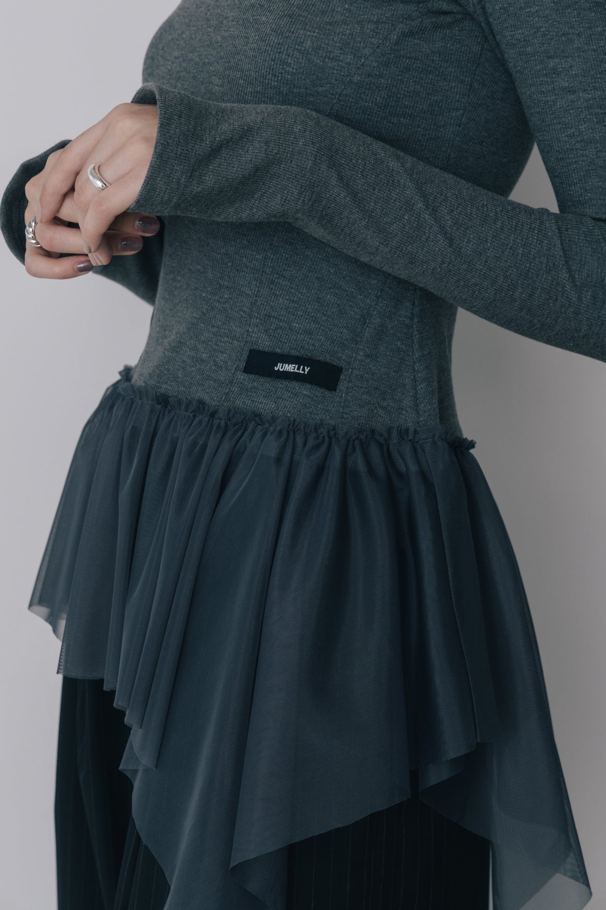 Tulle Peplum Rib Knit