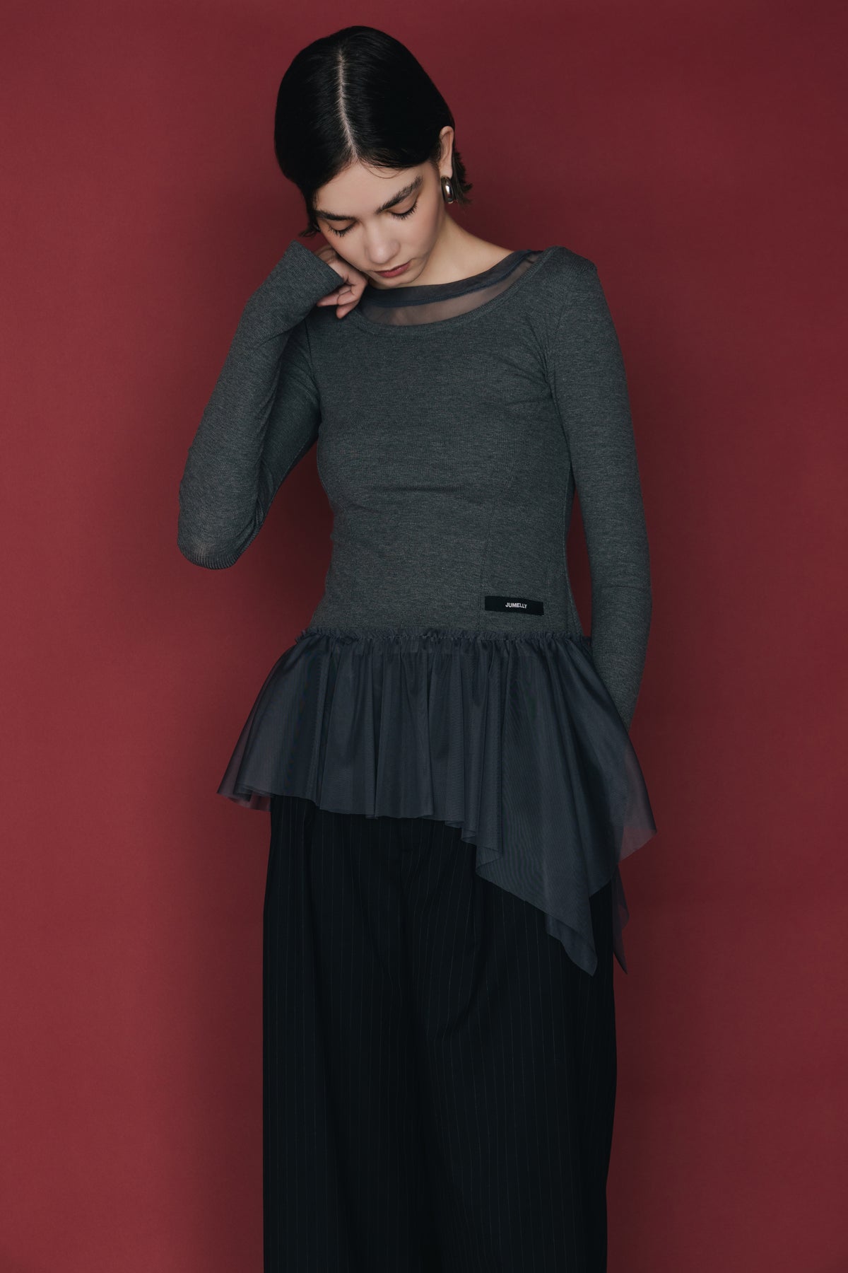 Tulle Peplum Rib Knit