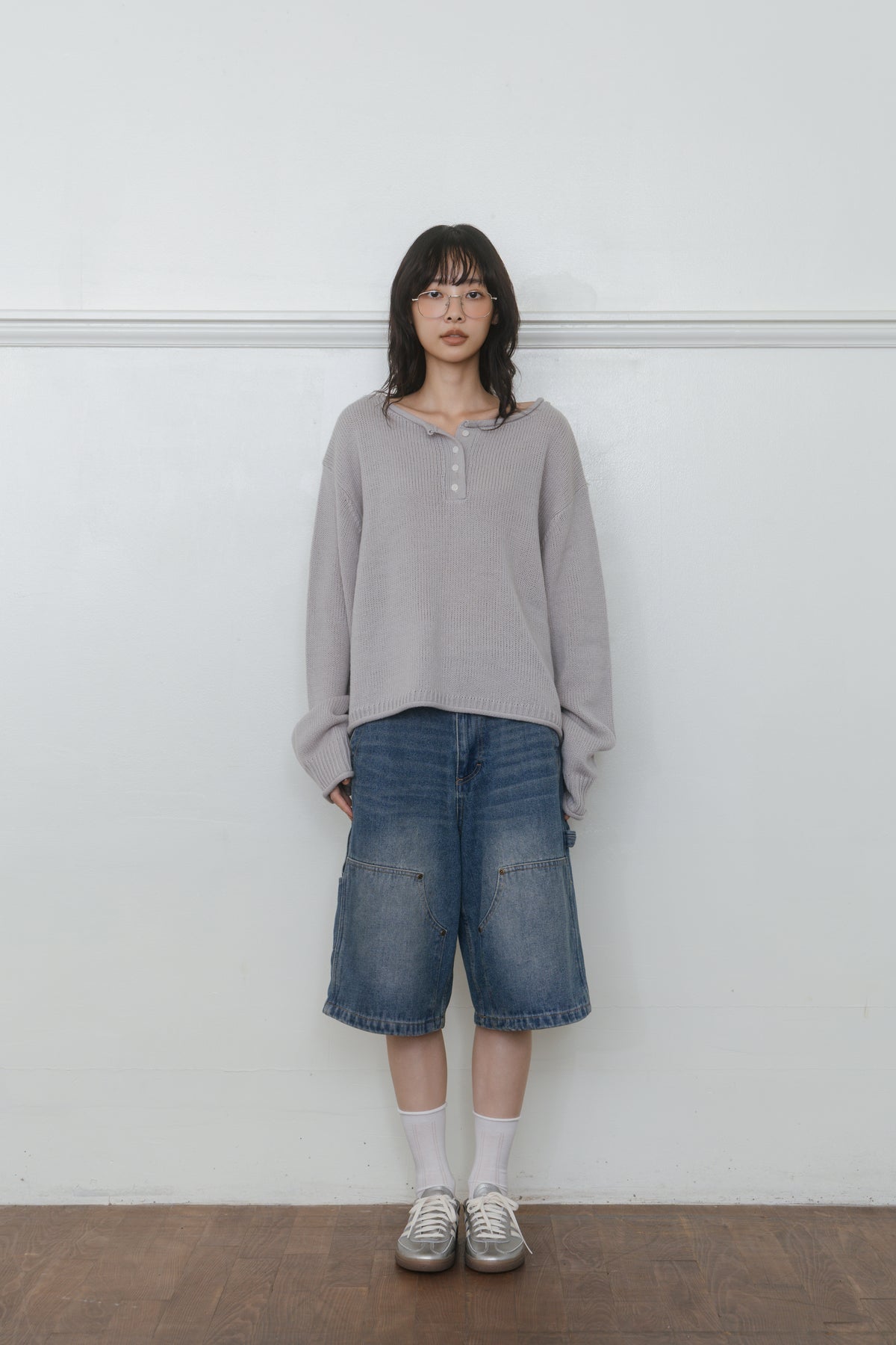 【先行】Loose Cut-Off Henley Knit ※10月中旬配送予定