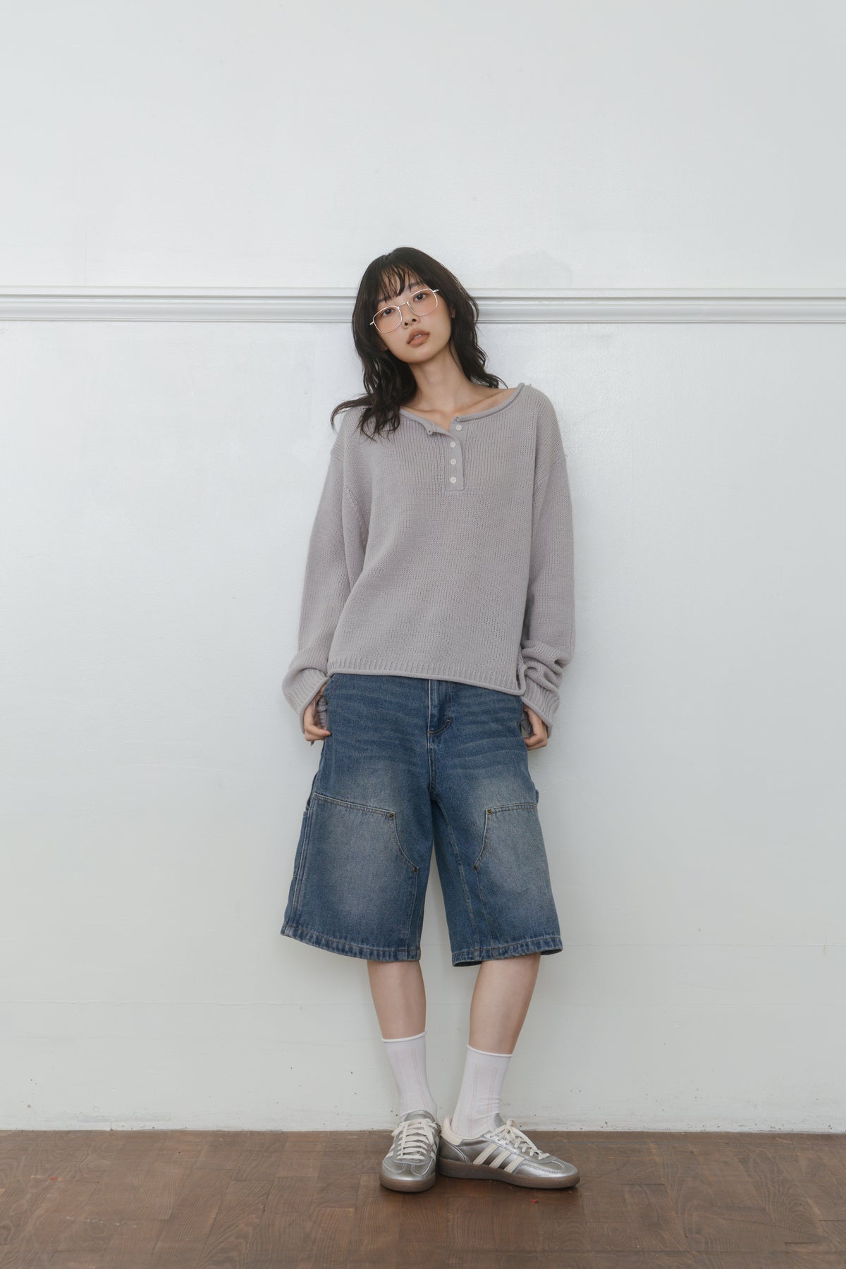 【先行】Loose Cut-Off Henley Knit ※10月中旬配送予定