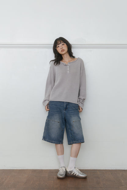 【先行】Loose Cut-Off Henley Knit ※10月中旬配送予定