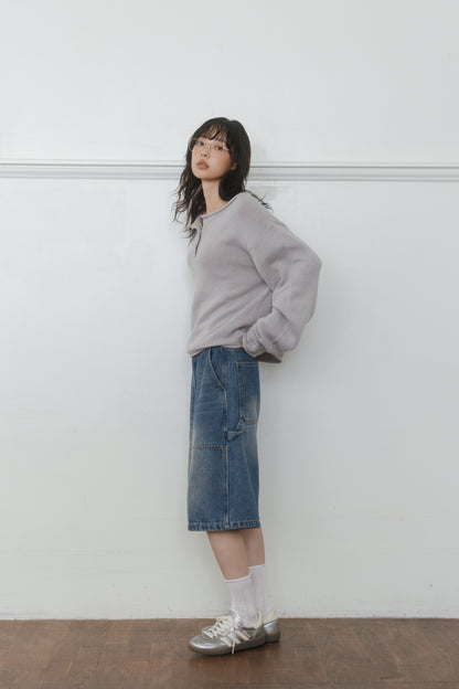 【先行】Loose Cut-Off Henley Knit ※10月中旬配送予定