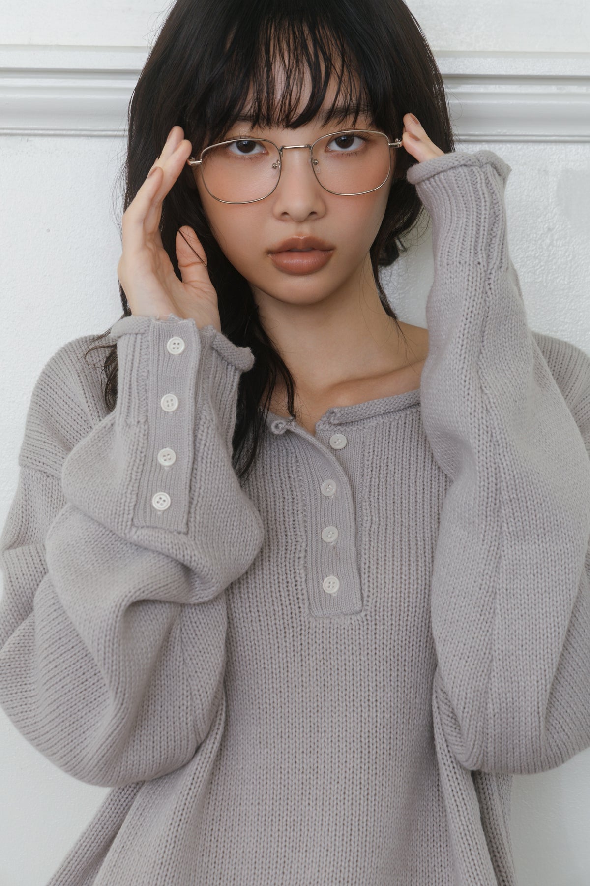 【先行】Loose Cut-Off Henley Knit ※10月中旬配送予定