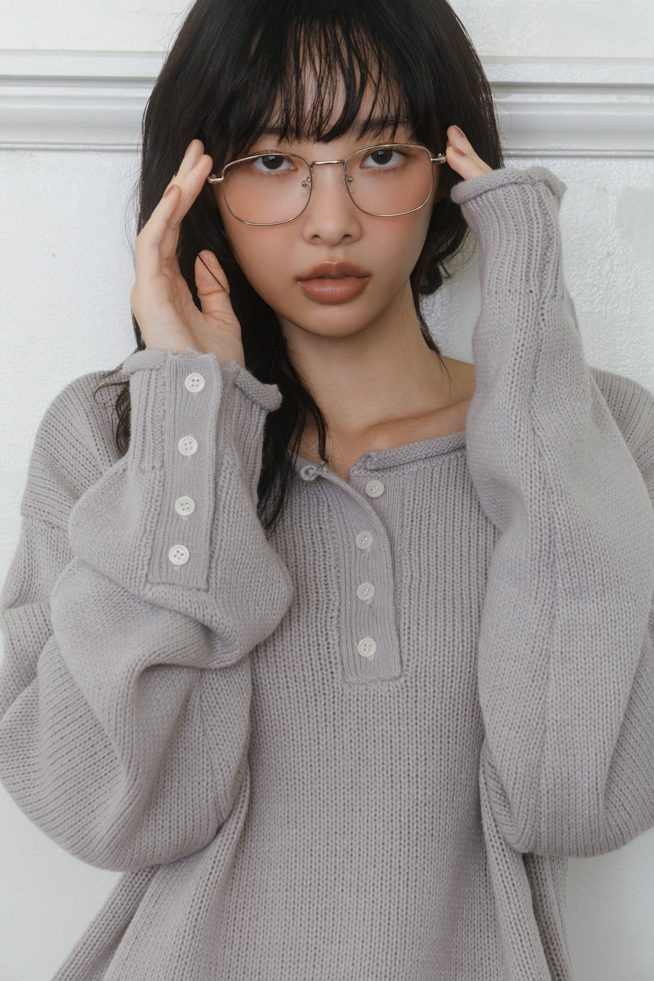 【先行】Loose Cut-Off Henley Knit ※10月中旬配送予定