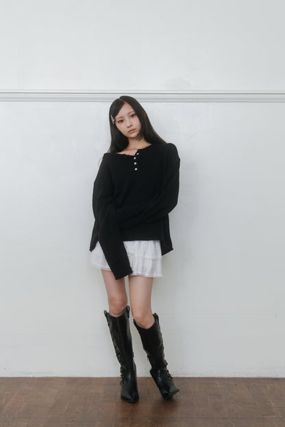 【先行】Loose Cut-Off Henley Knit ※10月中旬配送予定