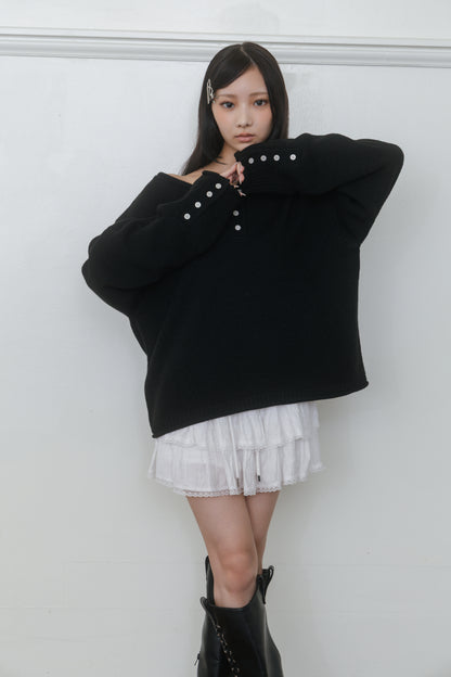 【先行】Loose Cut-Off Henley Knit ※10月中旬配送予定