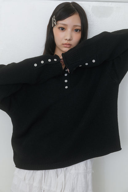 【先行】Loose Cut-Off Henley Knit ※10月中旬配送予定