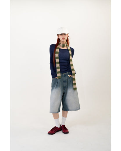 Vintage-Like Denim Half Pants