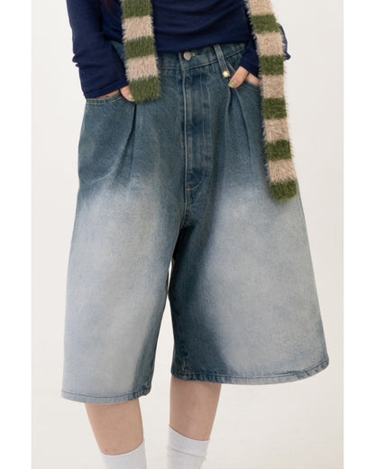 Vintage-Like Denim Half Pants