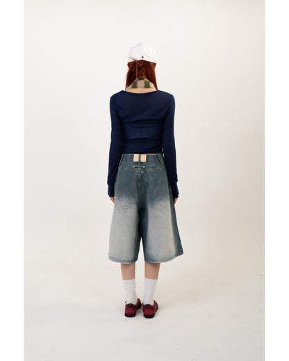 Vintage-Like Denim Half Pants