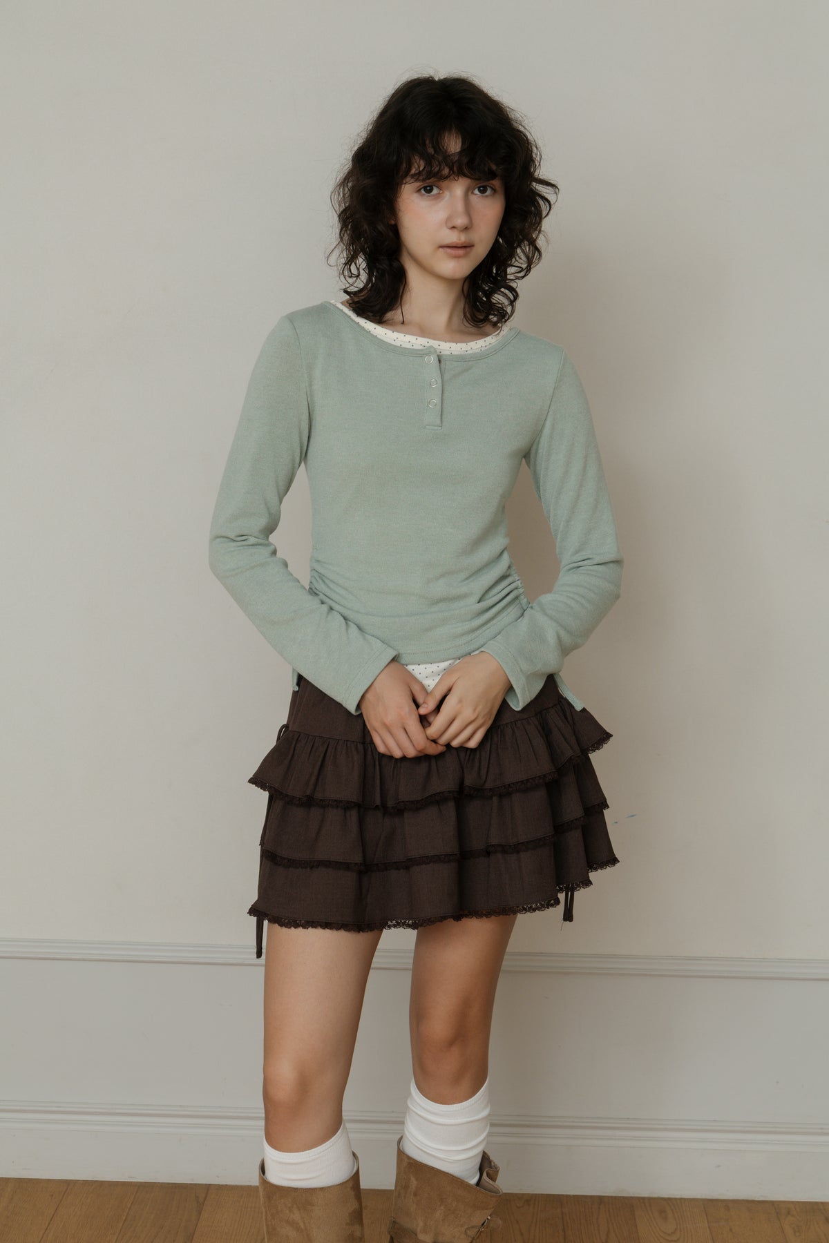 【先行】Layered Henley Neck Tee ※10月下旬配送予定