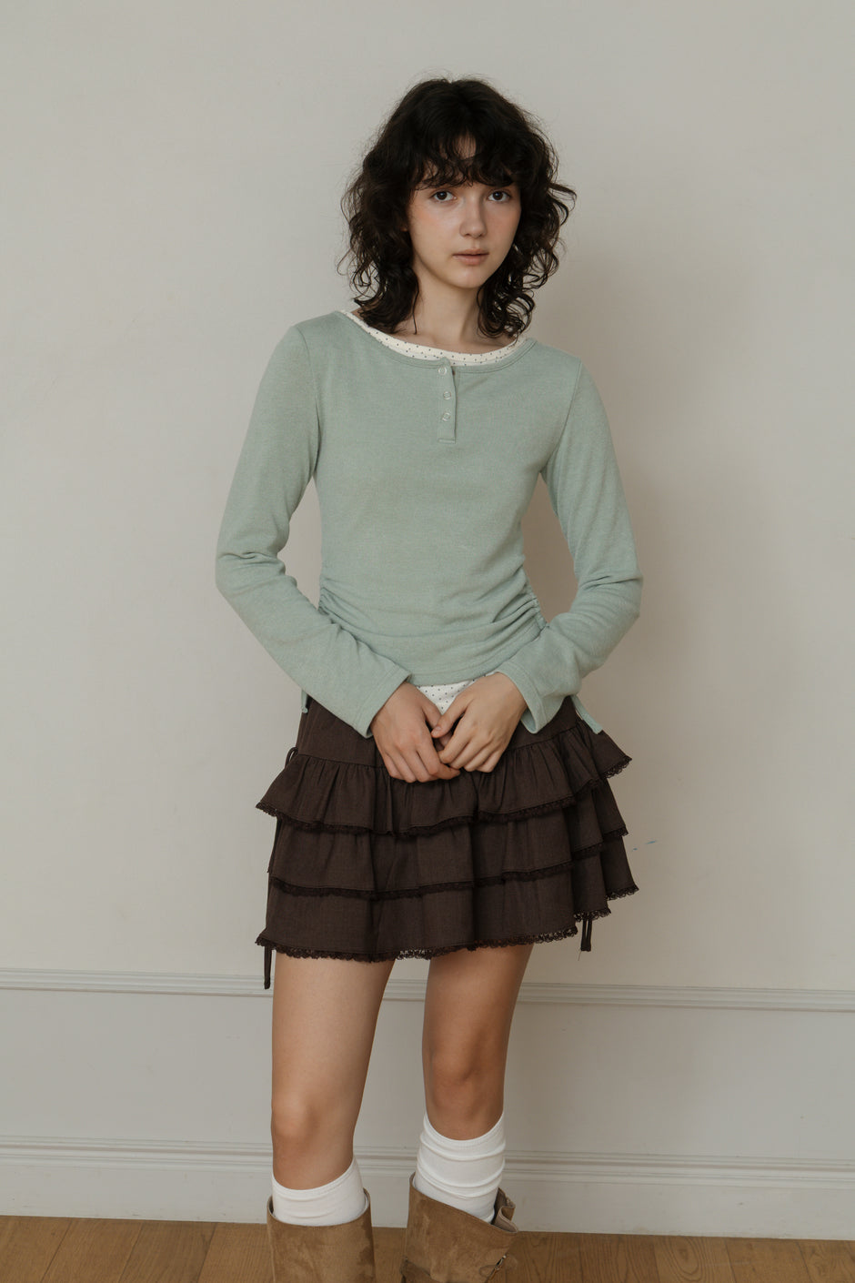 【先行】Layered Henley Neck Tee ※10月下旬配送予定