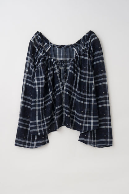 Check Chiffon Gathered Blouse