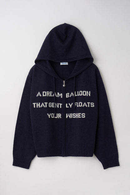 Letter Print Knit Zip Hoodie