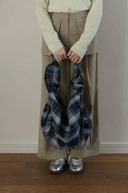 Nylon Check Gathered Shoulder Bag